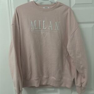 Garage Light Pink 'Milan Italy' Embroidered Crewneck Sweatshirt